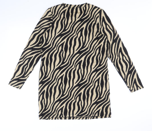 F&F Womens Black Animal Print Polyester Shift Size 12 Scoop Neck Pullover - Tiger Print