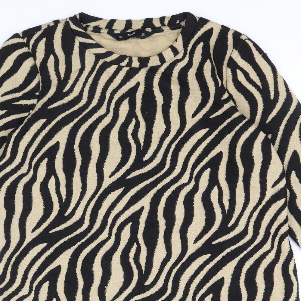 F&F Womens Black Animal Print Polyester Shift Size 12 Scoop Neck Pullover - Tiger Print