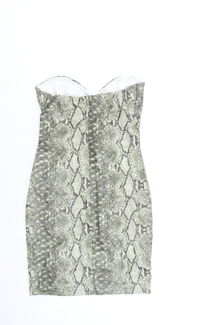 MISSYEMPIRE Womens Brown Animal Print Polyester Bodycon Size 8 Off the Shoulder Pullover - Snake Skin Print, Pleather