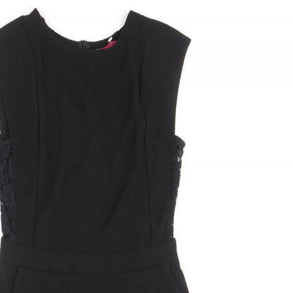 Boohoo Womens Black Polyester Playsuit One-Piece Size 6 Zip - Lace Detail