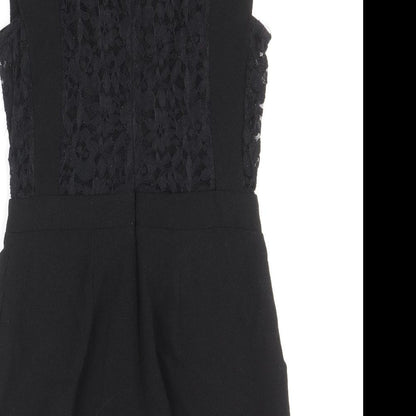Boohoo Womens Black Polyester Playsuit One-Piece Size 6 Zip - Lace Detail