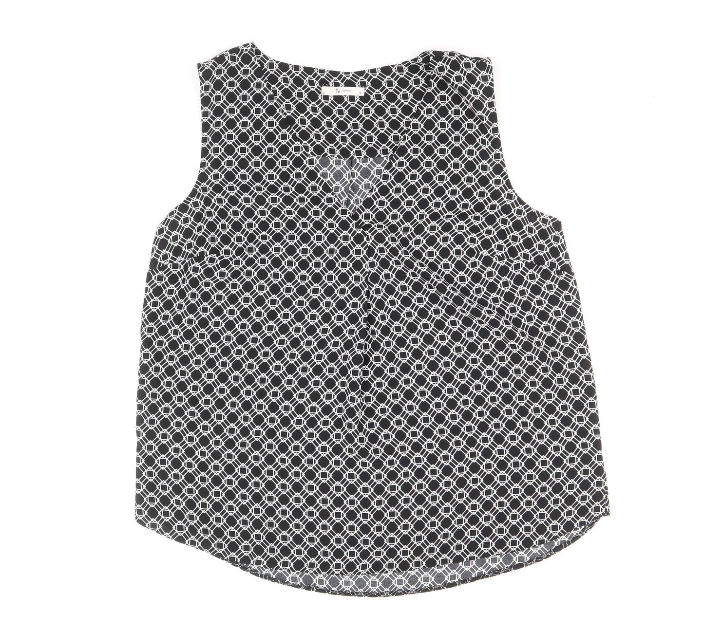 TU Womens Black Geometric Polyester Basic Tank Size 10 V-Neck