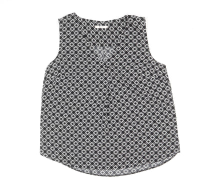 TU Womens Black Geometric Polyester Basic Tank Size 10 V-Neck