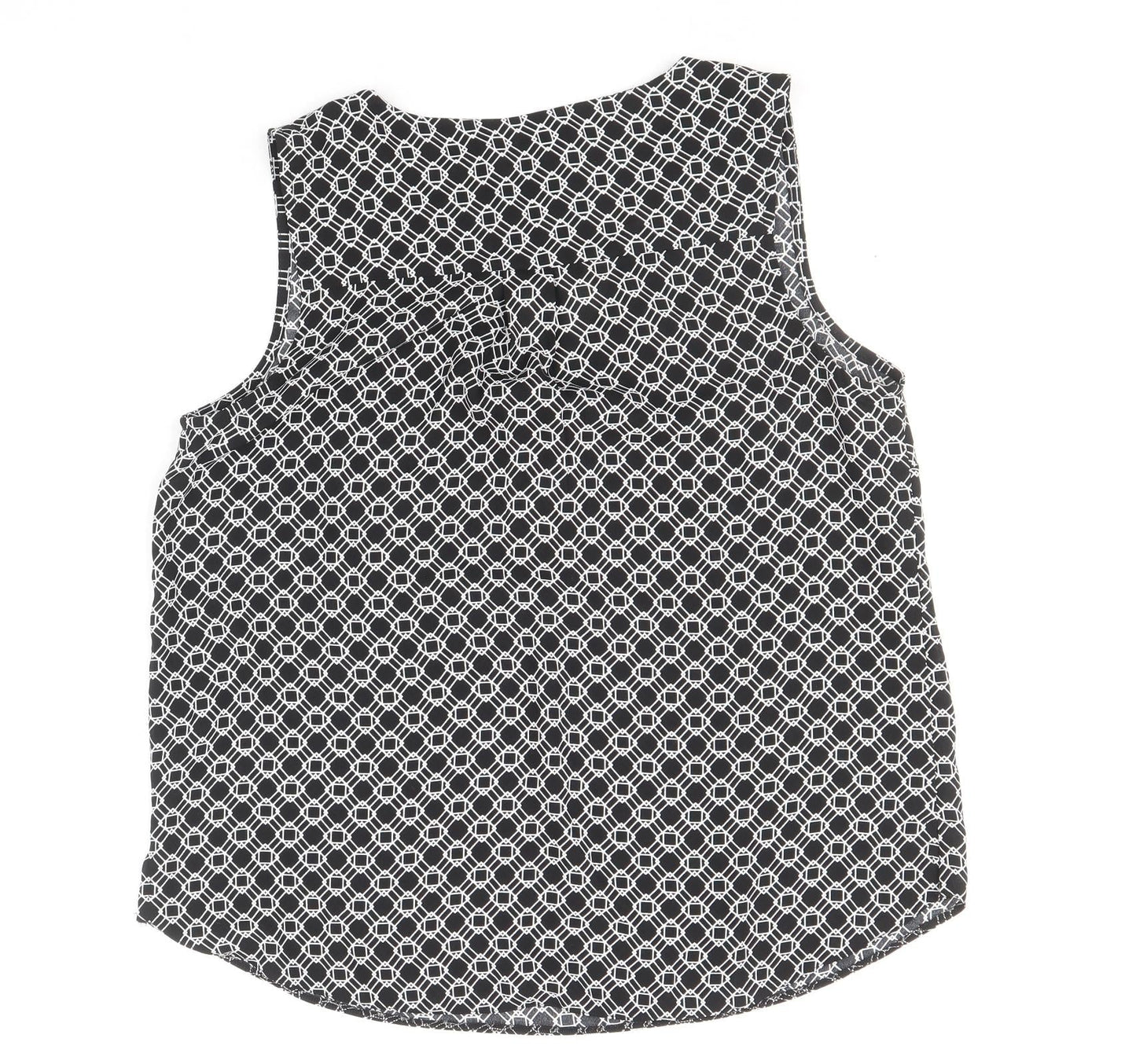 TU Womens Black Geometric Polyester Basic Tank Size 10 V-Neck