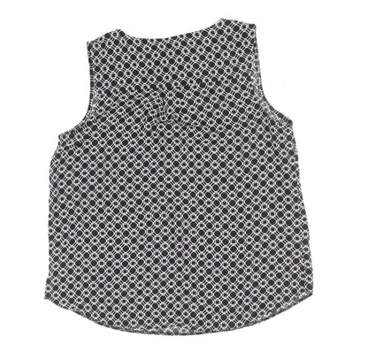 TU Womens Black Geometric Polyester Basic Tank Size 10 V-Neck