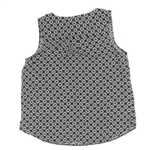 TU Womens Black Geometric Polyester Basic Tank Size 10 V-Neck