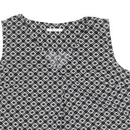 TU Womens Black Geometric Polyester Basic Tank Size 10 V-Neck