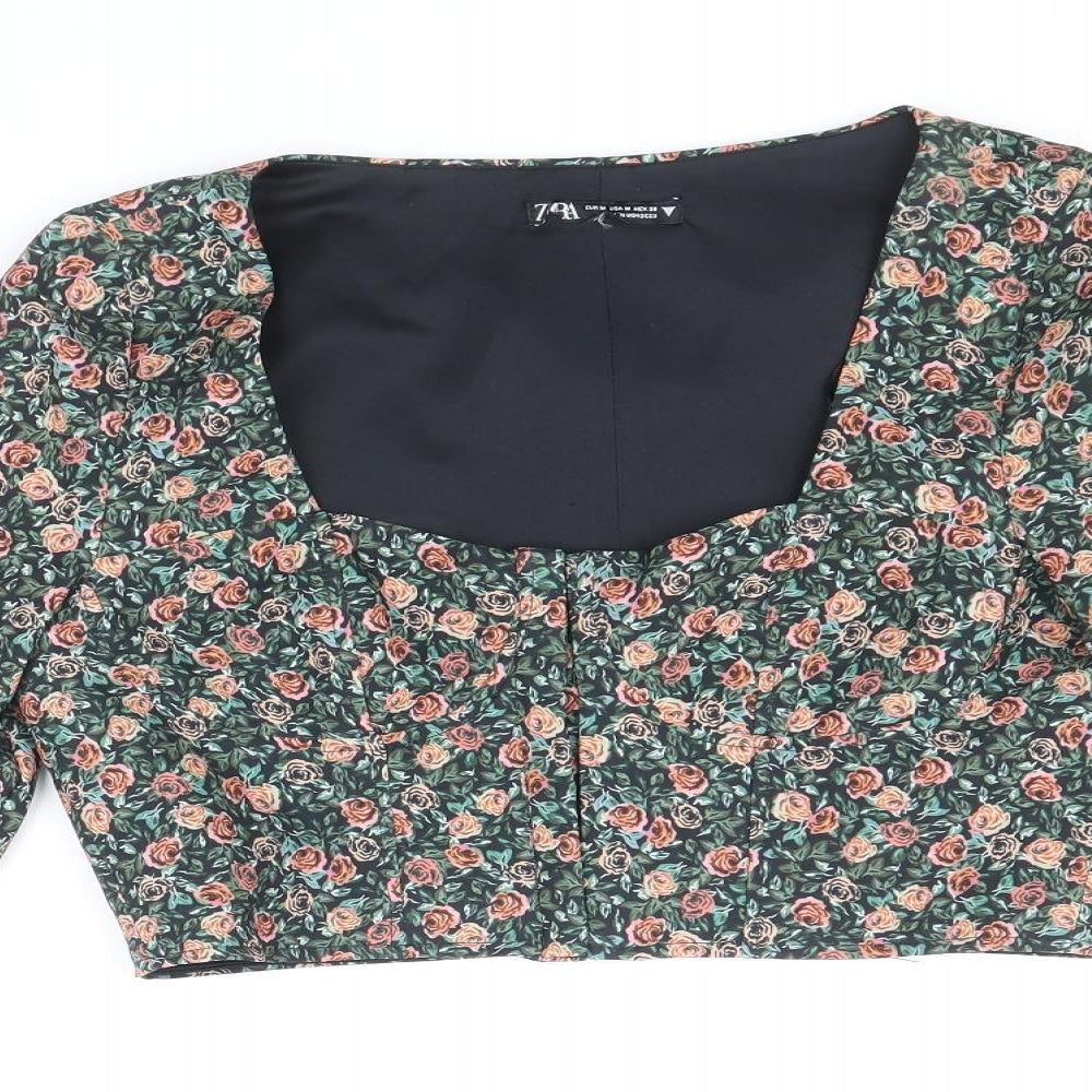 Womens UK Size M Zara Multicoloured Cropped Blouse