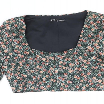 Womens UK Size M Zara Multicoloured Cropped Blouse