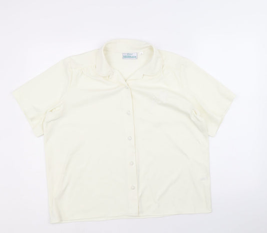 EWM Womens Ivory Polyester Basic Button-Up Size 18 Collared