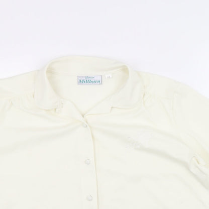 EWM Womens Ivory Polyester Basic Button-Up Size 18 Collared