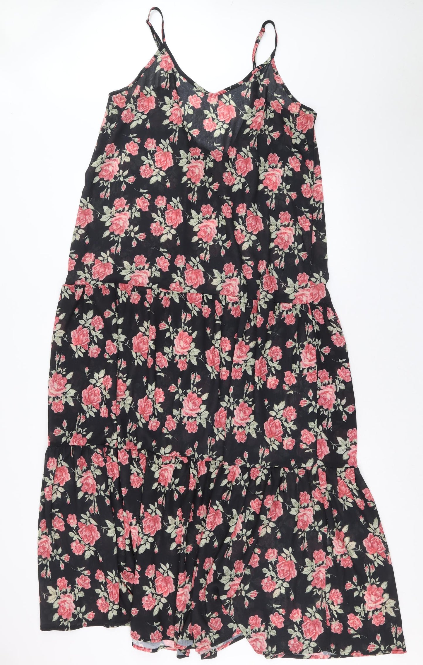 In the Style Womens Black Floral Polyester A-Line Size 14 V-Neck Pullover