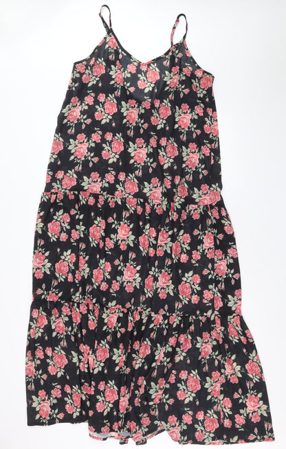 In the Style Womens Black Floral Polyester A-Line Size 14 V-Neck Pullover