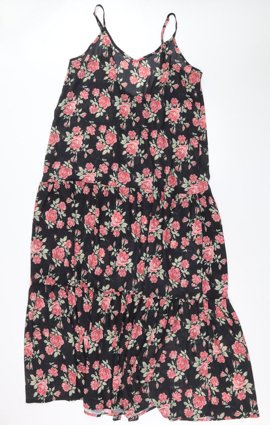 In the Style Womens Black Floral Polyester A-Line Size 14 V-Neck Pullover