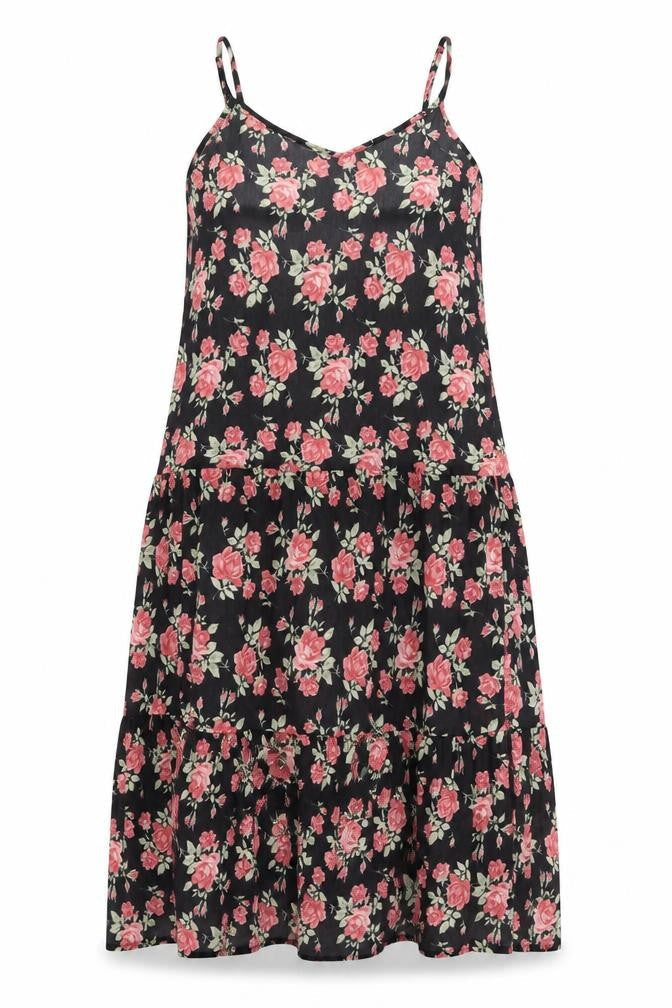 In the Style Womens Black Floral Polyester A-Line Size 14 V-Neck Pullover