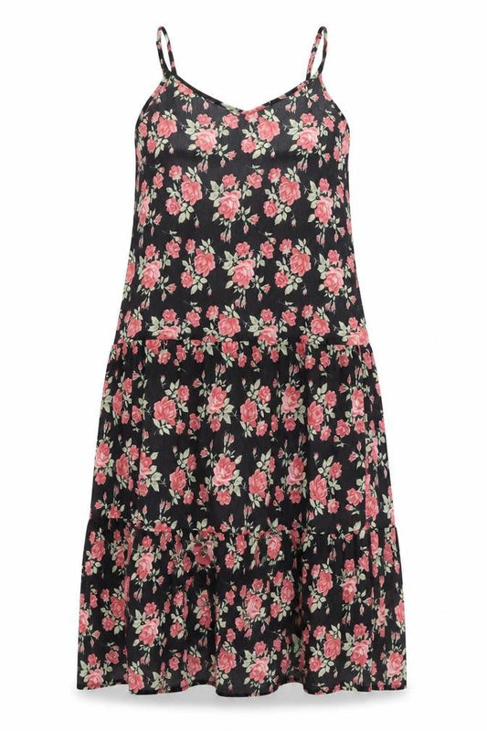 In the Style Womens Black Floral Polyester A-Line Size 14 V-Neck Pullover