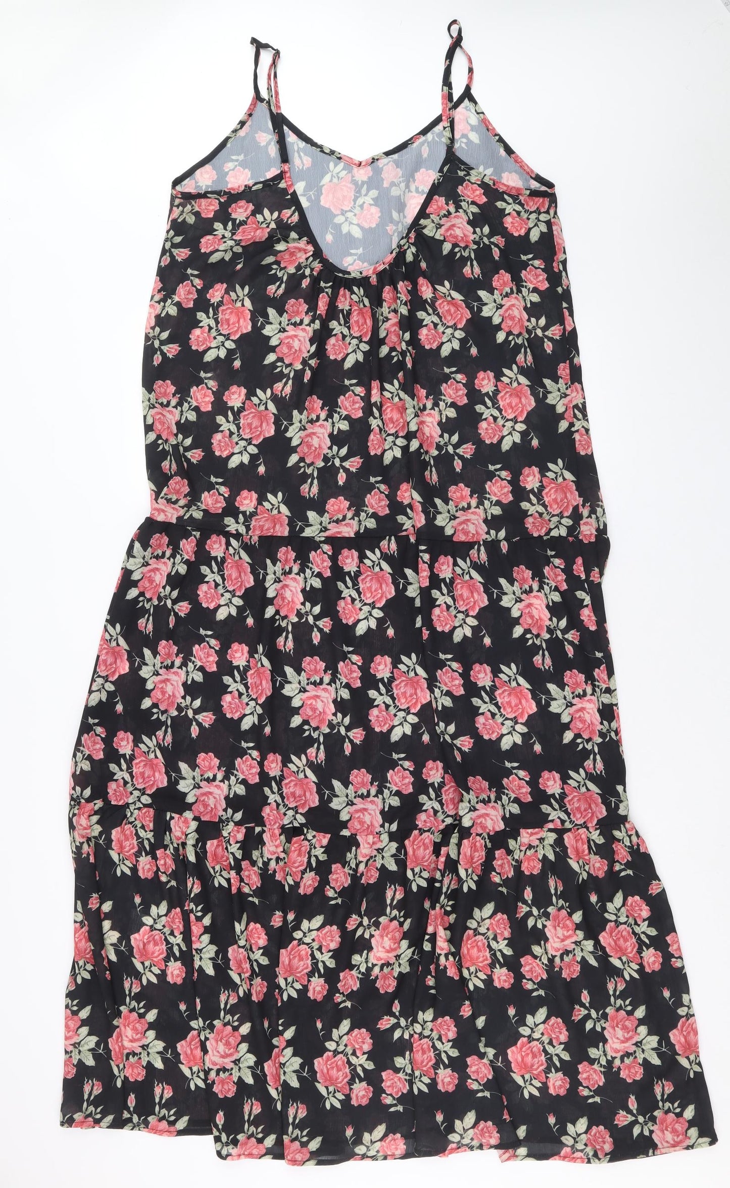 In the Style Womens Black Floral Polyester A-Line Size 14 V-Neck Pullover