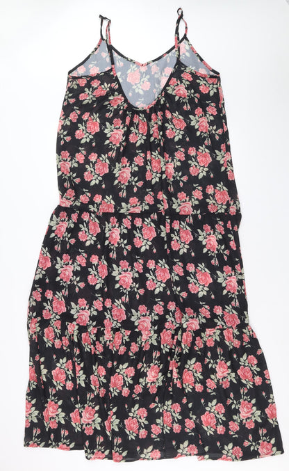 In the Style Womens Black Floral Polyester A-Line Size 14 V-Neck Pullover