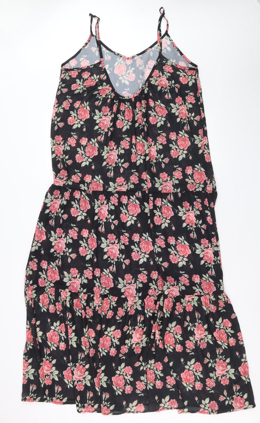 In the Style Womens Black Floral Polyester A-Line Size 14 V-Neck Pullover