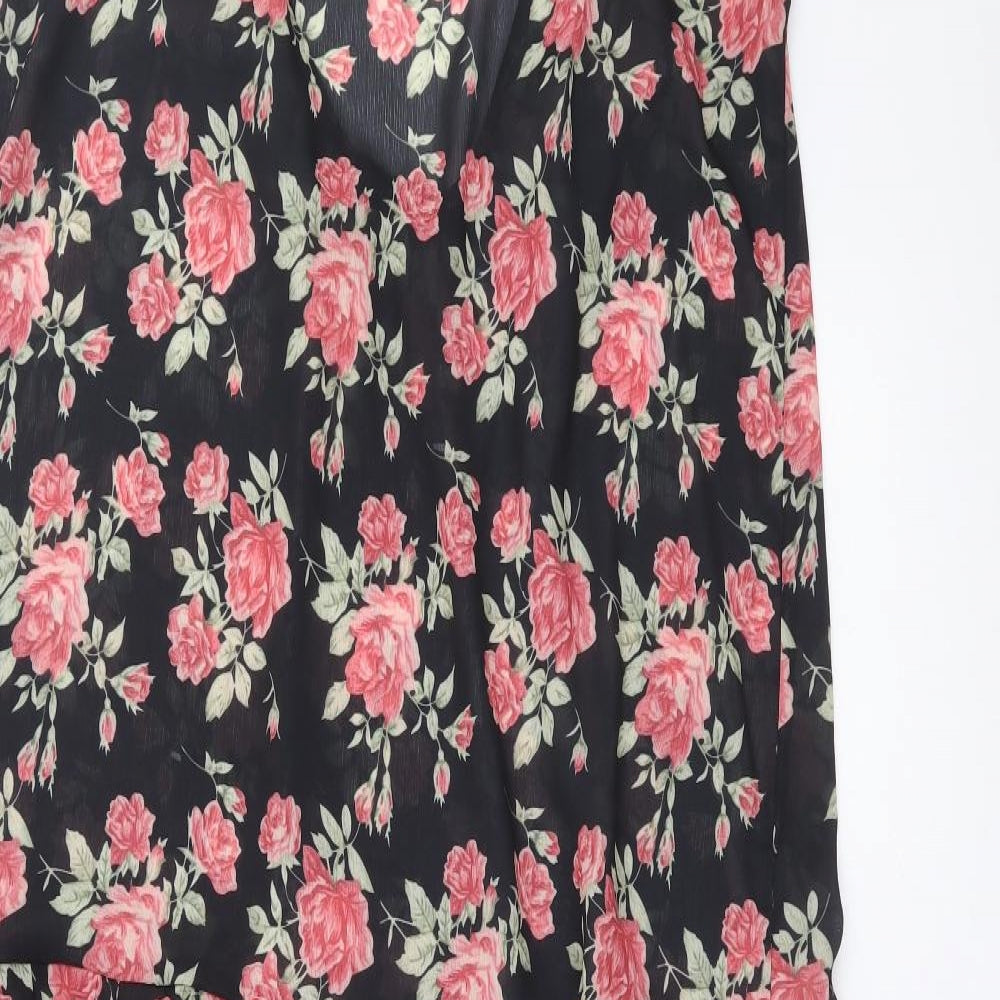 In the Style Womens Black Floral Polyester A-Line Size 14 V-Neck Pullover