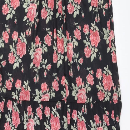 In the Style Womens Black Floral Polyester A-Line Size 14 V-Neck Pullover