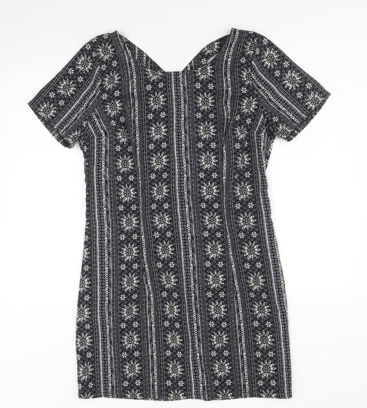 Hollister Womens Black Geometric Polyester A-Line Size L V-Neck Pullover