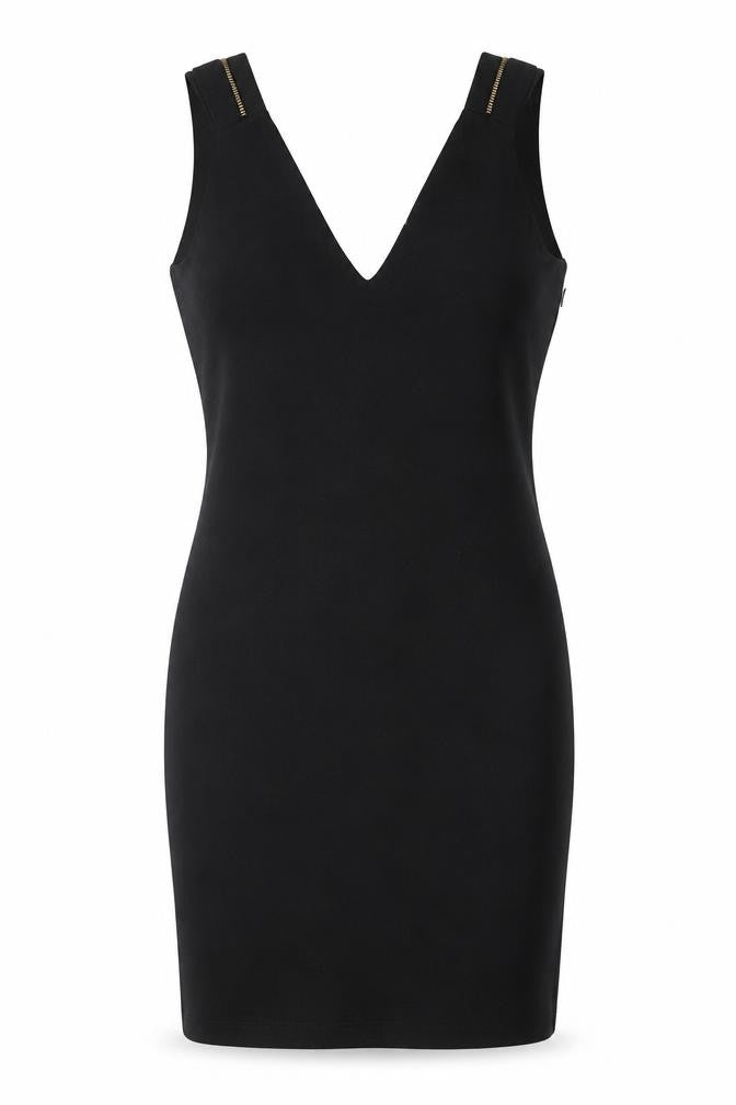 Zara Womens Black Viscose Pencil Dress Size S V-Neck Zip