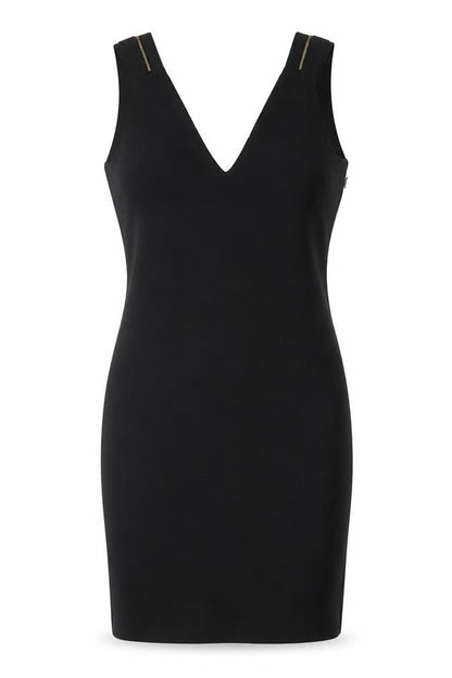 Zara Womens Black Viscose Pencil Dress Size S V-Neck Zip