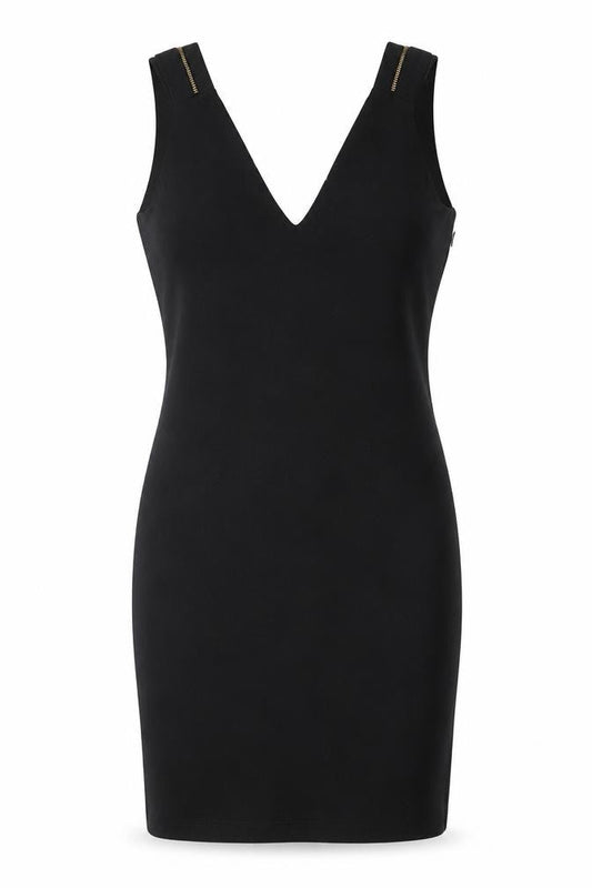 Zara Womens Black Viscose Pencil Dress Size S V-Neck Zip