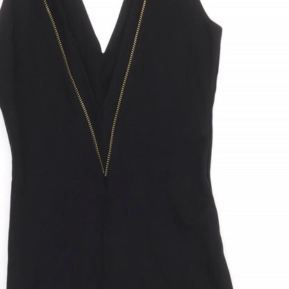 Zara Womens Black Viscose Pencil Dress Size S V-Neck Zip