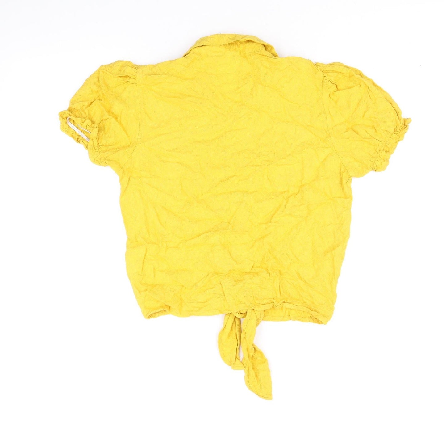 Tiffosi Womens Yellow Viscose Cropped Button-Up Size S Collared - Knot Front