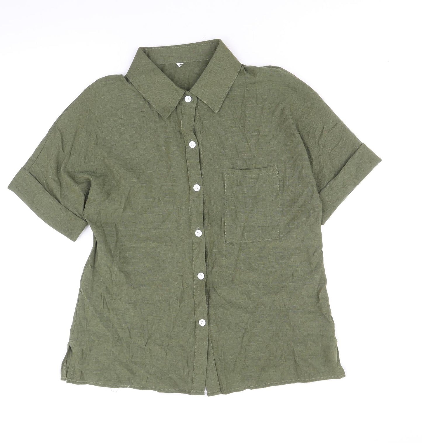Womens UK Size XL Preworn Green Basic Button-Up