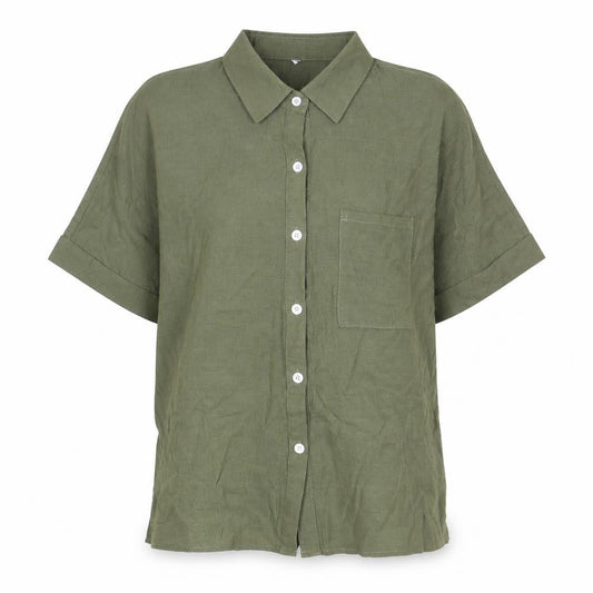 Womens UK Size XL Preworn Green Basic Button-Up