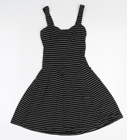 Cooperative Womens Black Striped Rayon A-Line Size 2XS Square Neck Pullover