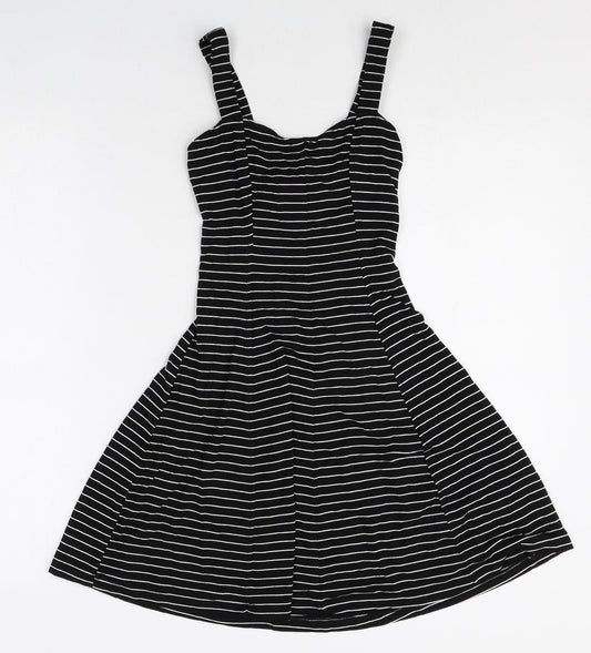 Cooperative Womens Black Striped Rayon A-Line Size 2XS Square Neck Pullover