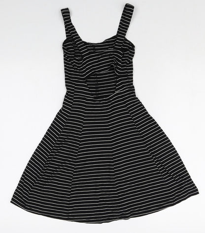 Cooperative Womens Black Striped Rayon A-Line Size 2XS Square Neck Pullover
