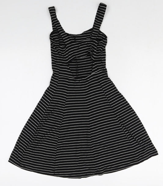 Cooperative Womens Black Striped Rayon A-Line Size 2XS Square Neck Pullover