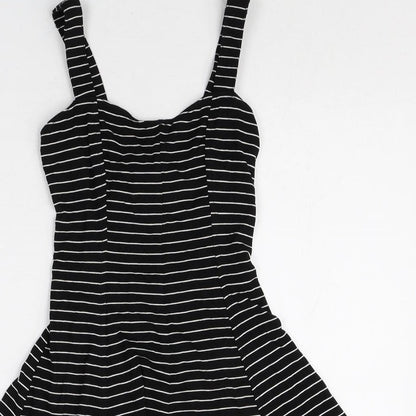 Cooperative Womens Black Striped Rayon A-Line Size 2XS Square Neck Pullover