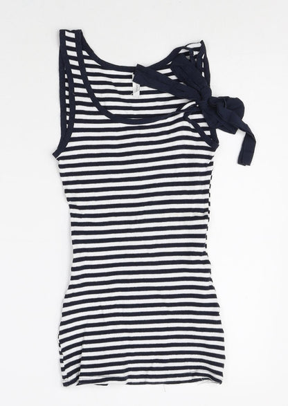 Marks and Spencer Womens Multicoloured Striped Cotton Tank Dress Size 10 Scoop Neck Tie