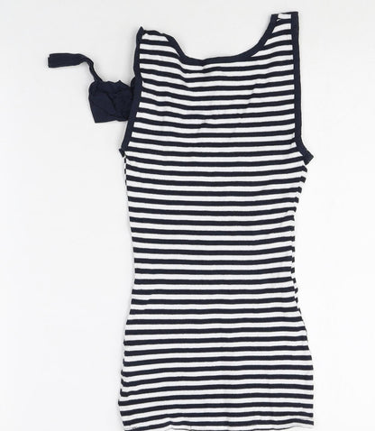 Marks and Spencer Womens Multicoloured Striped Cotton Tank Dress Size 10 Scoop Neck Tie