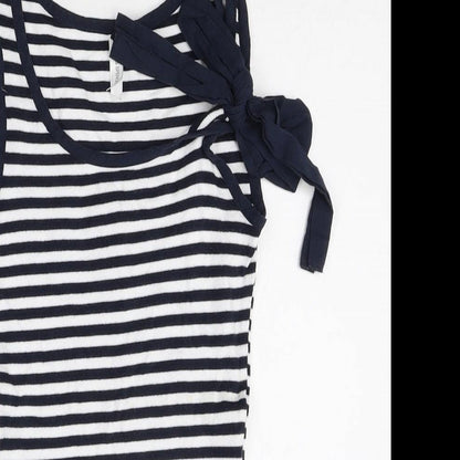 Marks and Spencer Womens Multicoloured Striped Cotton Tank Dress Size 10 Scoop Neck Tie