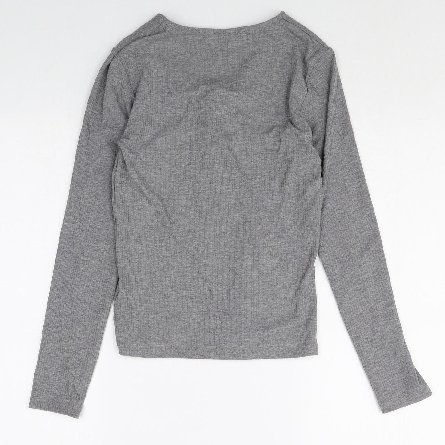 Miss Selfridge Womens Grey Polyacrylate Fibre Basic T-Shirt Size 10 V-Neck - Lace Up Front Detail