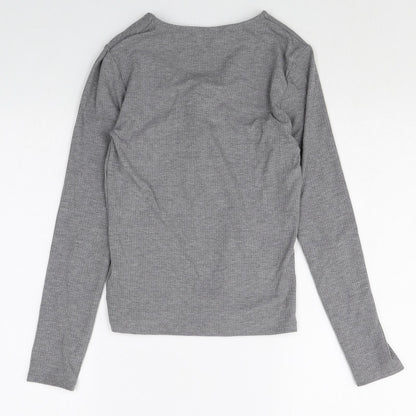 Miss Selfridge Womens Grey Polyacrylate Fibre Basic T-Shirt Size 10 V-Neck - Lace Up Front Detail