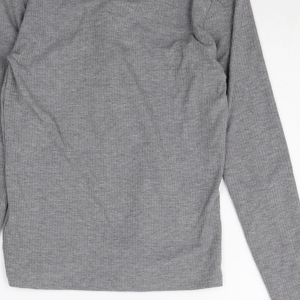 Miss Selfridge Womens Grey Polyacrylate Fibre Basic T-Shirt Size 10 V-Neck - Lace Up Front Detail