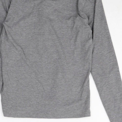 Miss Selfridge Womens Grey Polyacrylate Fibre Basic T-Shirt Size 10 V-Neck - Lace Up Front Detail