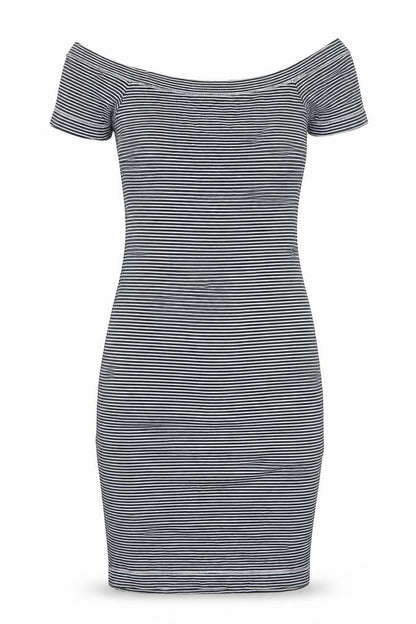 H&M Womens Black Striped Cotton Bodycon Size S Boat Neck Pullover