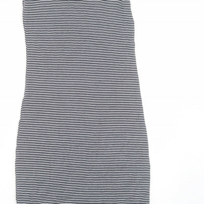 H&M Womens Black Striped Cotton Bodycon Size S Boat Neck Pullover