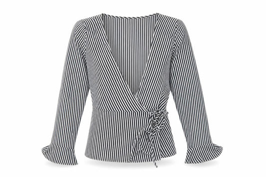H&M Womens White Striped Polyester Wrap Blouse Size 12 V-Neck