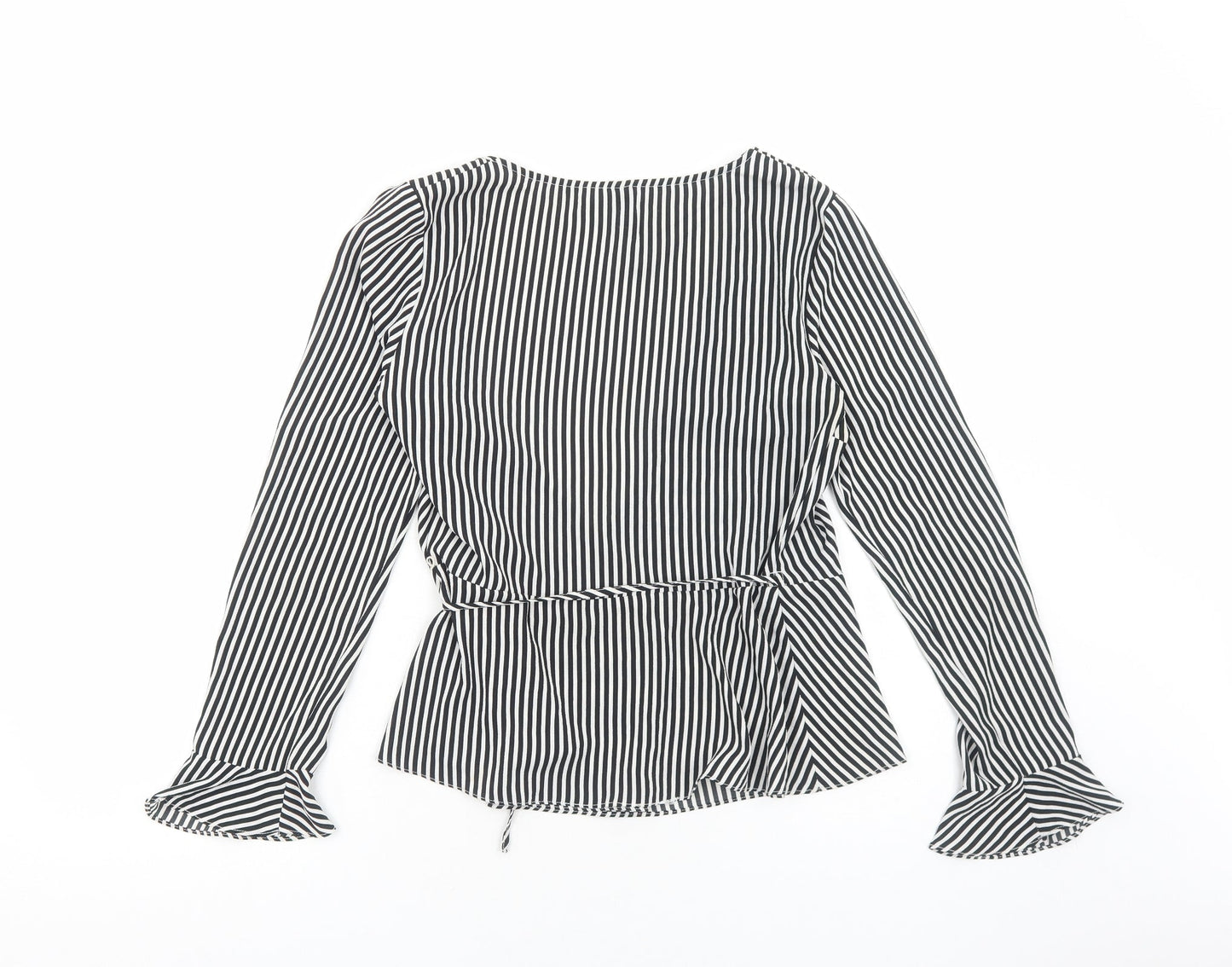 H&M Womens White Striped Polyester Wrap Blouse Size 12 V-Neck