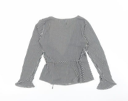 H&M Womens White Striped Polyester Wrap Blouse Size 12 V-Neck